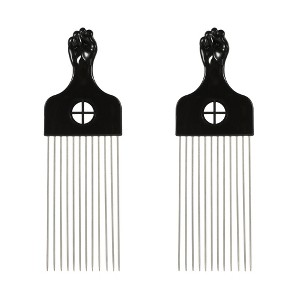 Unique Bargains Metal African Hair Picks Comb 8.70"x2.8" Black 2 Pcs - 1 of 4