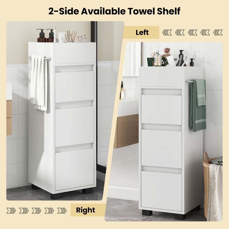 Costway Bathroom Floor Cabinet with 3 Drawers 4 Compartments 2-Side Available Towel Shelf White, 5 of 11