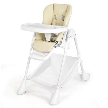 Babyjoy Convertible Folding Adjustable High Chair with Wheel Tray Storage Basket Grey/Beige/Black