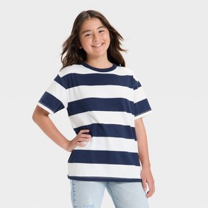 Girls' Oversized Short Sleeve Striped T-Shirt - art class™ - 1 of 3