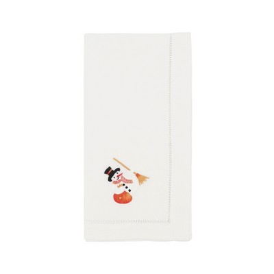 Saro Lifestyle Frosty Embroidered Snowman Napkin (Set of 6), White, 20"x20"