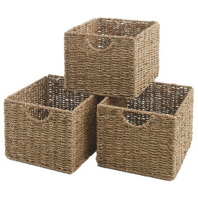 Lakeside Seagrass Cube Storage Home Organizer Baskets - Set of 3
