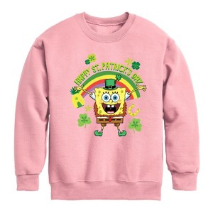 Boys' - SpongeBob Squarepants - Happy St Patricks Day Graphic Long Sleeve Fleece Sweatshirt - 1 of 4