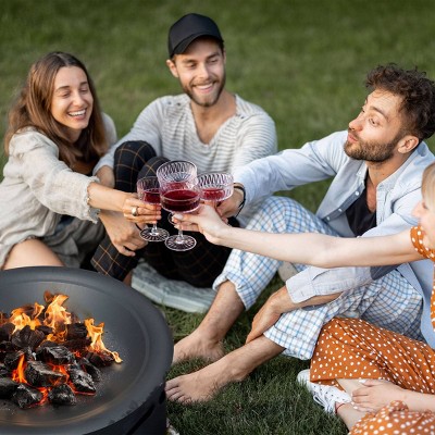 Black Round Metal Fire Pit Bowl for Wood Burning, 24 Inches