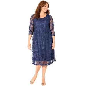Catherines Women's Plus Size A-Line Embroidered Midi Dress - 1 of 4