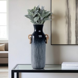 Pottery Vase with Woven Jute Handles - Rustic Decorative Floor Vase for Home, Office, Bedroom, Living Room - Handmade Casual Home Accent - 1 of 4
