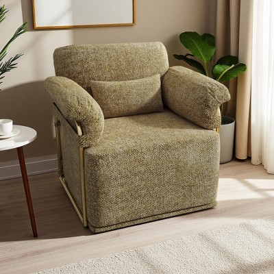 360-degree Swivel Square Fabric Accent Chair with Gold Metal Legs