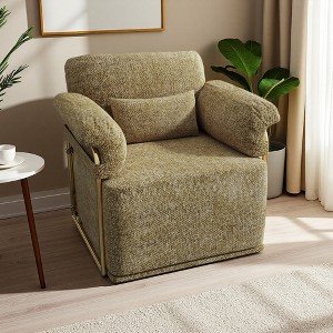 360-degree Swivel Square Fabric Accent Chair with Gold Metal Legs - 1 of 4