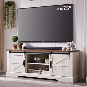 SinCiDo TV Stand for 75 Inch TV with Sliding Barn Door, Farmhouse Entertainment Center Rustic Wood Media Console Cabinet - 1 of 4