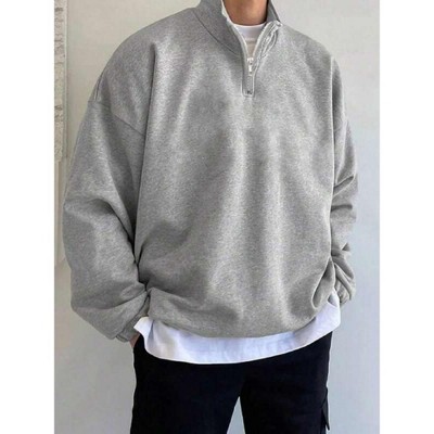 TIME HOLLOW Plain Autumn/Winter Zipper Half Front Long Sleeve Hoodie - Casual Comfort