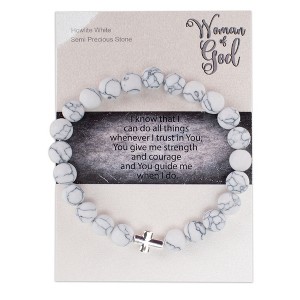 Dicksons Woman Of God Cross White One Size Howlite Frost Bracelet On Presentation Card - 1 of 4