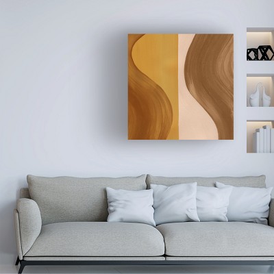 14x14 Brown and Beige Abstract Canvas Art with Wood Frame