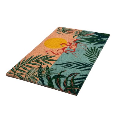 Flamingo Lagoon Outdoor Coir Doormat with Tropical Design