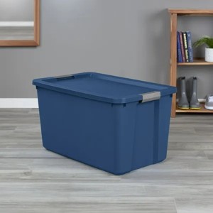Racxily Extra Large Storage Bin, Plastic Storage Container with Latch Lid & Wheels, Blue - 1 of 4