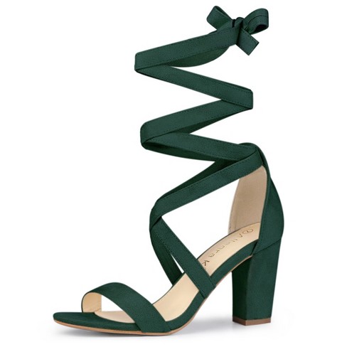 Allegra K Women's Lace Up Block Heels Sandals Green 9.5