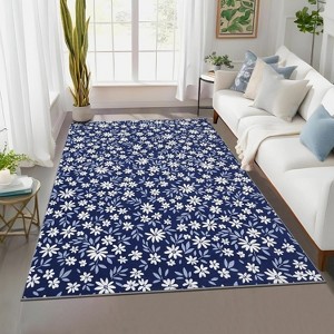 Washable Runner Rug, Modern Small Floral Pattern Area Rug with Non-Slip Backing Stain Resistant Indoor Carpet Low Pile Floor Cover - 1 of 4