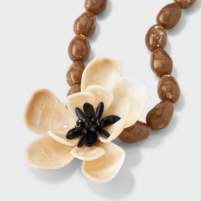 Beaded Flower Necklace - A New Day™ Tan