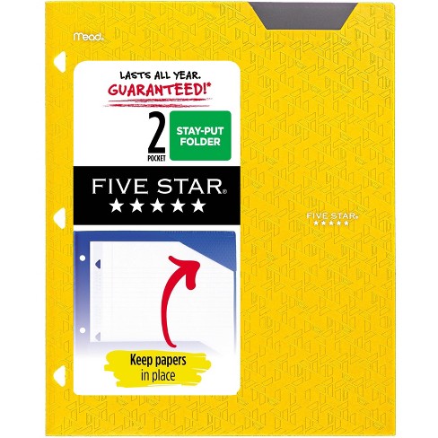 Five Star 2 Pocket Folders, Stay-Put Folders, Plastic Colored Folders with  Pockets & Prong Fasteners for 3-Ring Binders, For Home School Supplies 