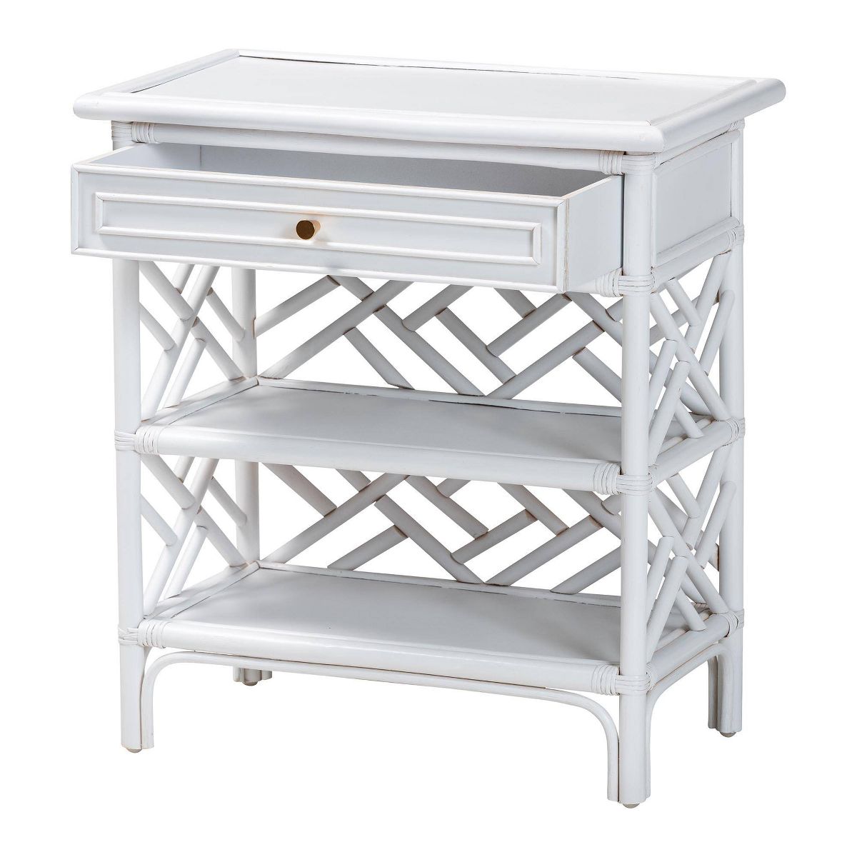bali & pari Tiaret Natural Rattan Nightstand with Drawer and Shelves White - thumbnail 3