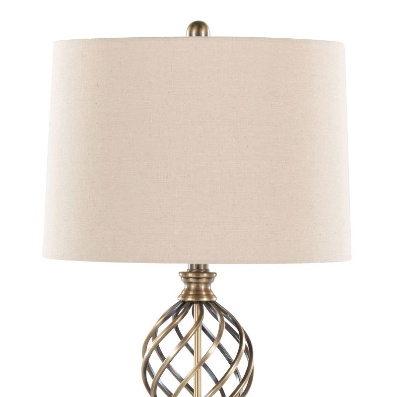 LumiSource (Set of 2) Linx Twist 29&#34; Contemporary Metal Table Lamps Antique Soft Brass and White Linen Shade from Grandview Gallery, 5 of 8