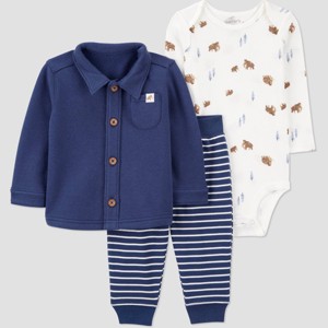 Carter's Just One You® Baby Boys' 3pc Quilted Sweatshirt with Long Sleeve Bodysuit and Jogger Pants Set - Navy Blue - 1 of 4