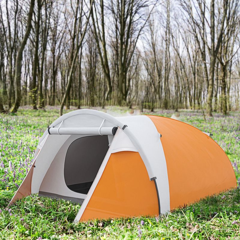 Outsunny Waterproof Outdoor Camping Tent for 4 People, Compact Portable Camping Travel Gear, 2 Doors, Hook for Light, Orange, 2 of 7