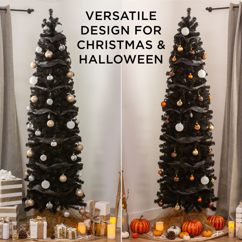 Best Choice Products Black Artificial Holiday Christmas Pencil Tree w/ Metal Base, 2 of 8
