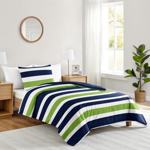 Sweet Jojo Designs Boy Twin Comforter Bedding Set Stripe Blue, Green and White 2pc - 1 of 4