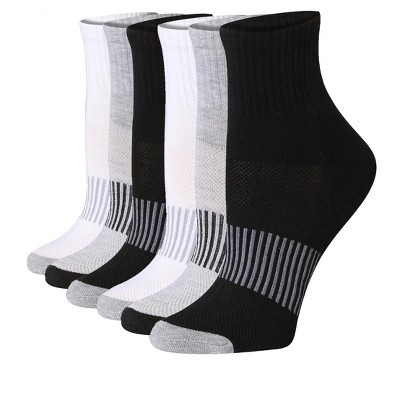 Tipi Toe Women's 6-Pairs Running & Athletic Sports Performance Black White Grey Quarter Socks