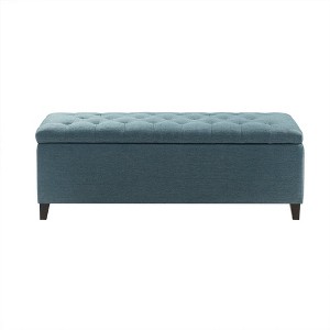 XINGHANZHENXUAN Tufted Upholstered Storage Bench, Soft Close Lid, Button Detail & Espresso Wood Legs, Bedroom or Living Room - 1 of 4