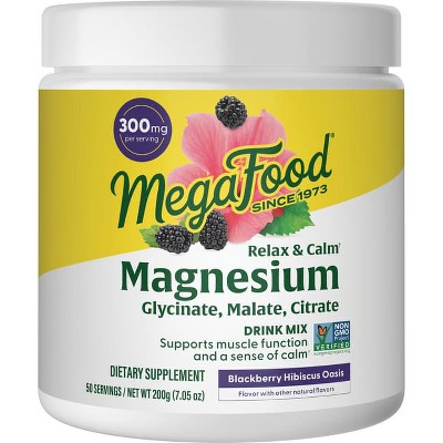 MegaFood Relax + Calm Magnesium Powder, Blackberry Hibiscus Oasis - 50 scoops.