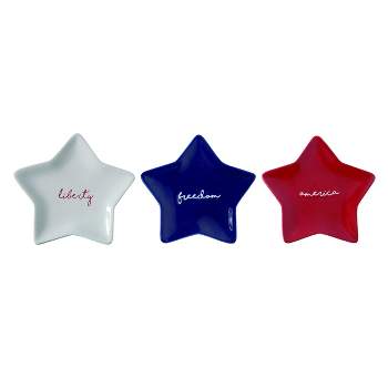 Transpac Simple Americana Red White Blue Ceramic Star Decorative Small Plate Set of 3, Dishwasher Safe, 6.5"