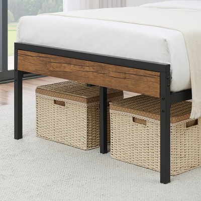 Platform Bed Frame with Rustic Vintage Wood Headboard