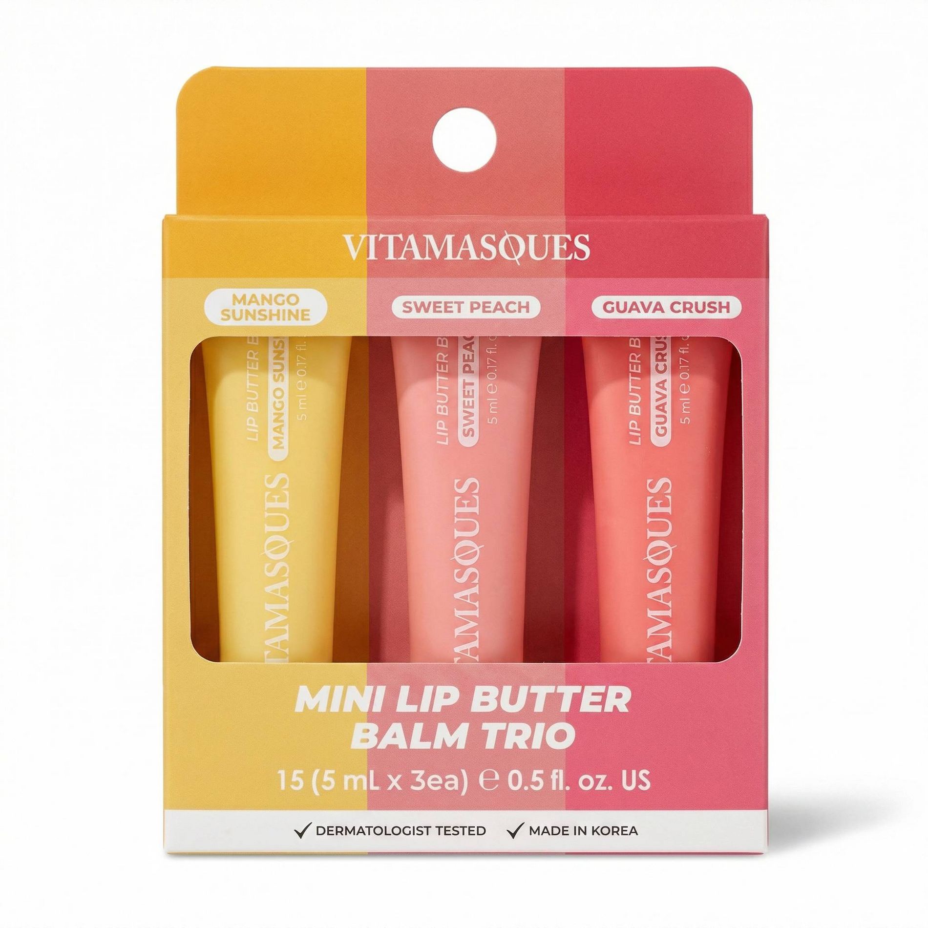 Vitamasques Lip Butter Balm Mini Trio - Mango Sunshine + Sweet Peach + Guava Crush - 0.5 fl oz