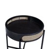 Round End Table, Wooden Top, Metal Legs, Rattan Insert Storage, Colson Finish-- Frevyn - 4 of 4