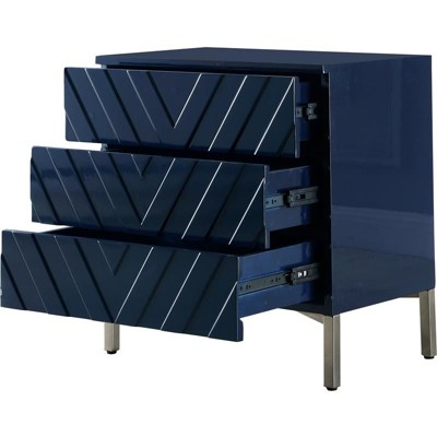 Navy Lacquer & Chrome Chevron Accent Table with Stainless Steel Base