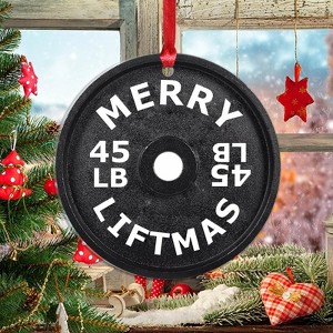 Merry Liftmas Ornament Barbell Weight Plate Christmas Stocking Filling Gift Athletic Trainer Gift - 1 of 4