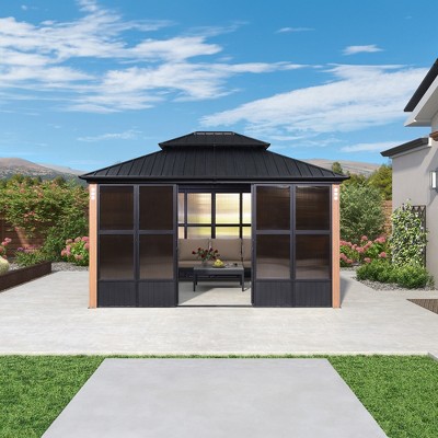 PURPLE LEAF Permanent Hardtop Gazebo Aluminum Frame Gazebo with Galvanized Steel Double Roof, Solarium Backyard Sun Room with Detachable Windows