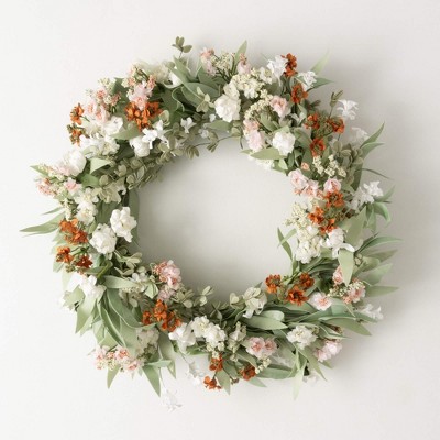Sullivans Artificial Mixed Wild Flower Wreath 22"H; White