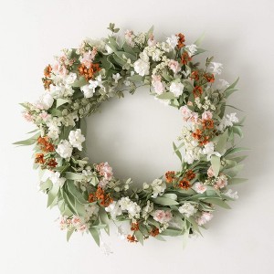 Sullivans Artificial Mixed Wild Flower Wreath 22"H; White - 1 of 3