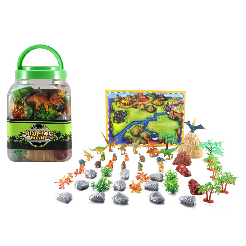 Insten 50 Pieces Dinosaur Figures Toys & Pretend Playset for Kids, Includes Playmat with Mountains, Rivers, Rocks & Trees, 1 of 2