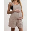 Coolmee Women's Maternity Overalls Shorts Ribbed Knit Solid Pregnancy Casual Sleeveless Jumpsuits Romper for Pregnancy with Pockets M Khaki - 4 of 4