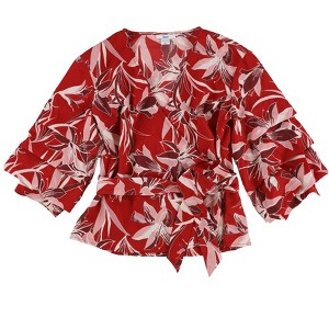bar III Womens Printed Faux Floral Wrap Blouse - 1 of 2