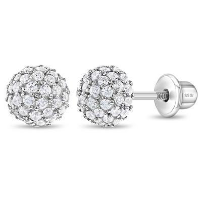 Girls' Clear Ball Of Gems Screw Back Sterling Silver Earrings - In ...