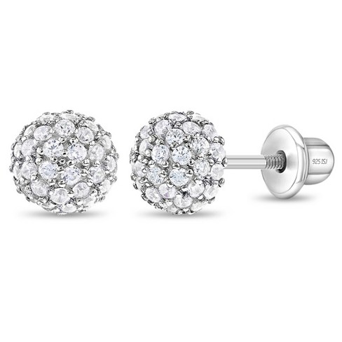 Girls' Clear Ball Of Gems Screw Back Sterling Silver Earrings - In Season  Jewelry : Target