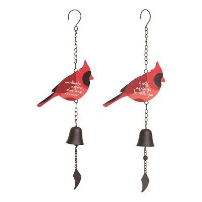 Transpac Metal Hanging Cardinal Bell Set of 2 Decorative Bird Figurines for Christmas Red Wall Decor Indoor Gift