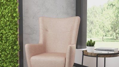 Light Brown Faux Leather Wingback Accent Chair with Wooden Legs