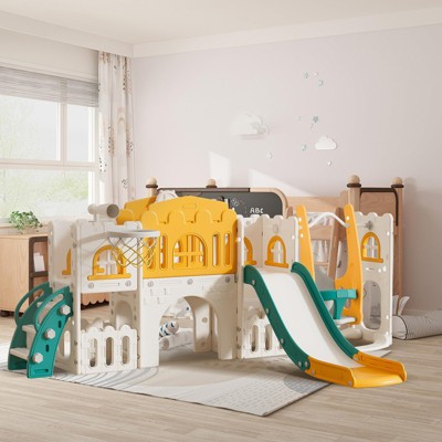 10 in 1 Toddler Slide Set,Kids Slide for Toddlers,Toddler Climber Slide PlaySet with Basketball Hoop,Outdoor Indoor Playground for Toddlers Upgraded