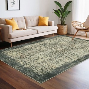 Washable Modern Abstract Rug Non Slip Low Pile Rug Soft Contemporary Throw Floor Cover Foldable Indoor Carpet for Living Room Bedroom - 1 of 4