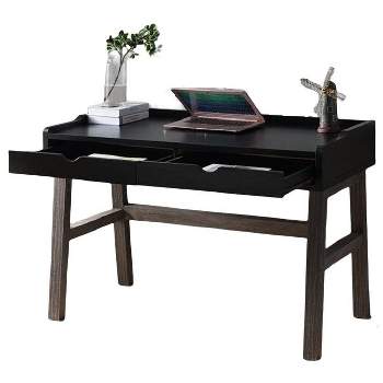 FC Design 47.25"W Two-Tone Home Office Writing Desk with 2 Drawers in Distressed Grey & Black Finish